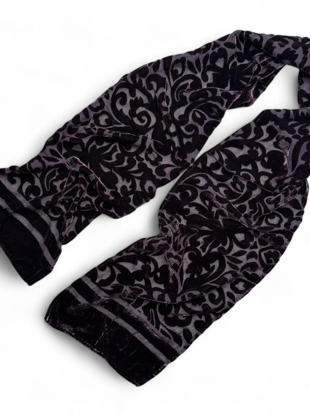 Burnout Velvet Damask Scarf Rayon Silk Plum Black